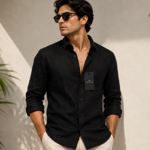 black linen shirt
